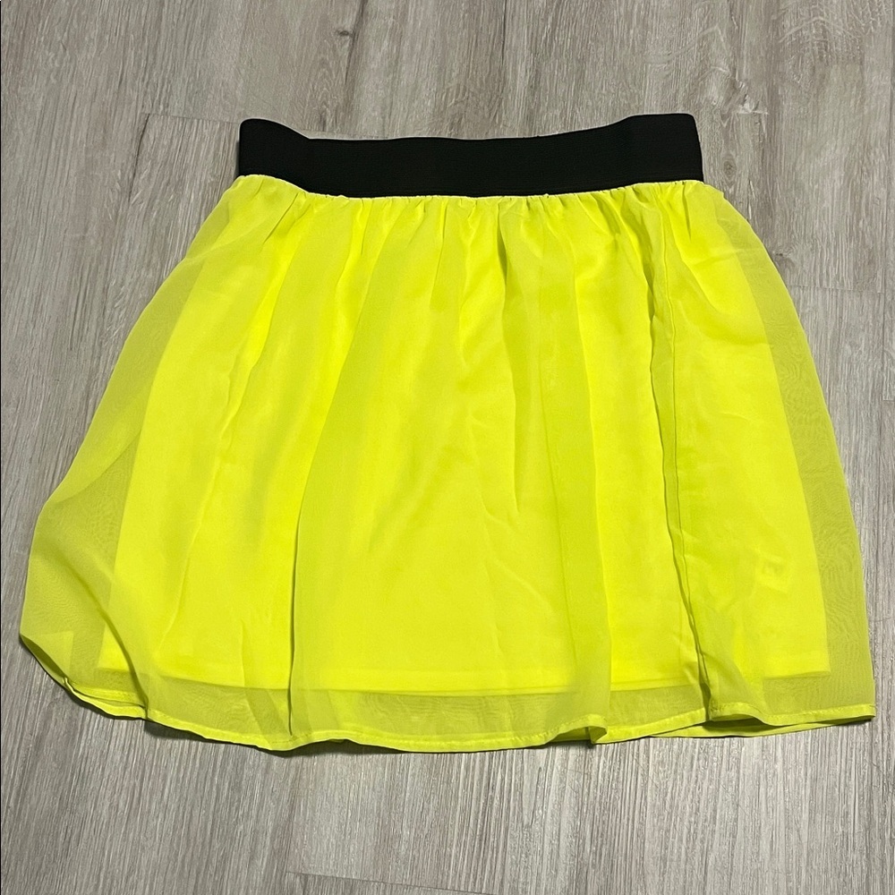 Forever 21 Neon Yellow Mini Skirt with Black Waistband